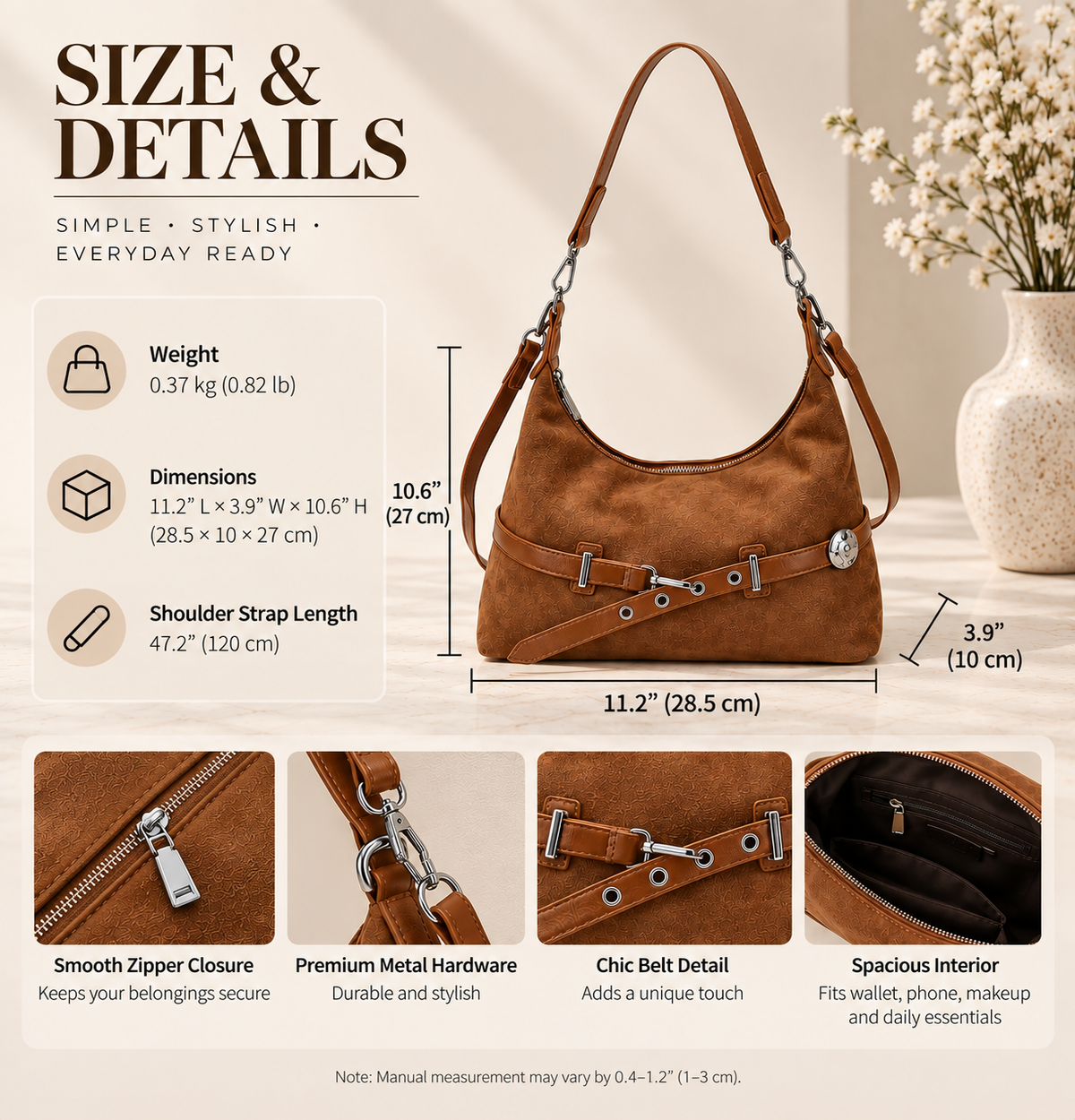 Soft Suede Belted Hobo Shoulder Bag