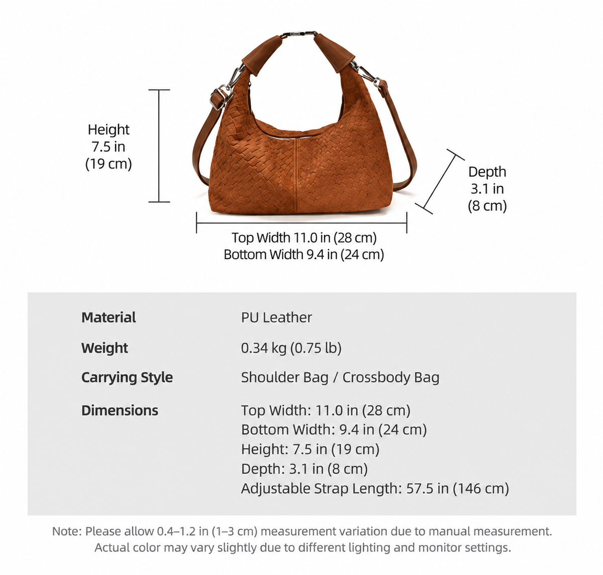 Vintage Woven PU Leather Hobo Shoulder Bag with Adjustable Strap