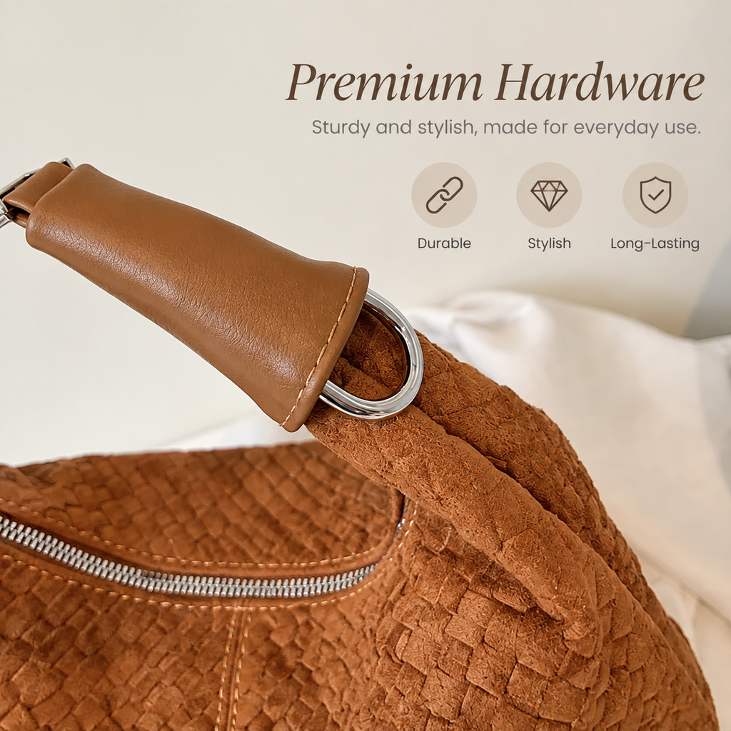 Vintage Woven PU Leather Hobo Shoulder Bag with Adjustable Strap