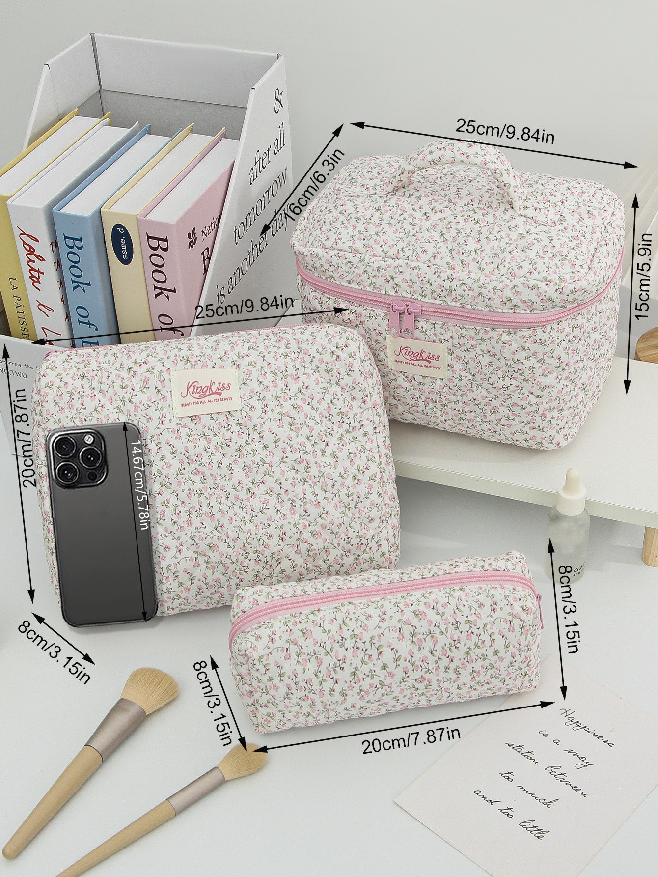 Quilted Small Floral Portable Toiletry Bag