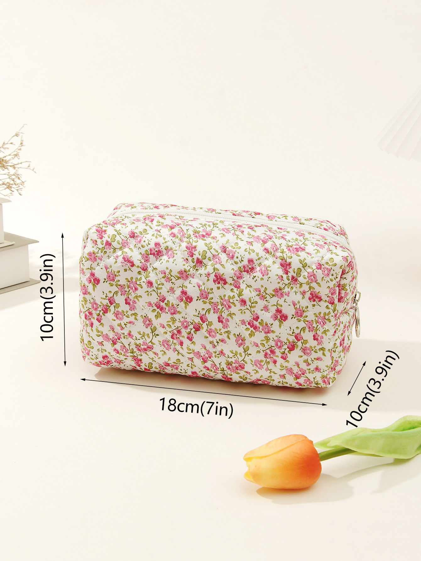 Small Floral Quilted Cotton Travel Cosmetic Bag