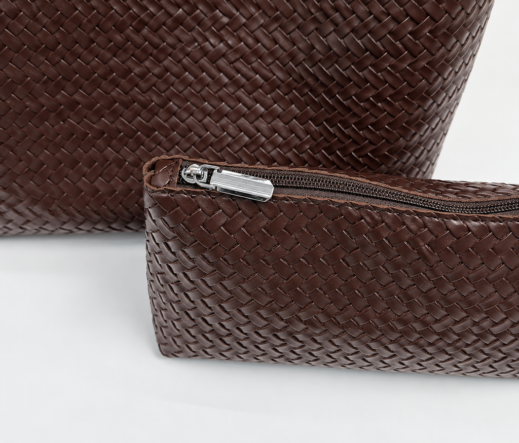 Classic Minimalist Woven Hobo Shoulder Bag with Matching Pouch