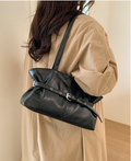 Vintage PU Leather Shoulder Bag with Elegant Belted Accents
