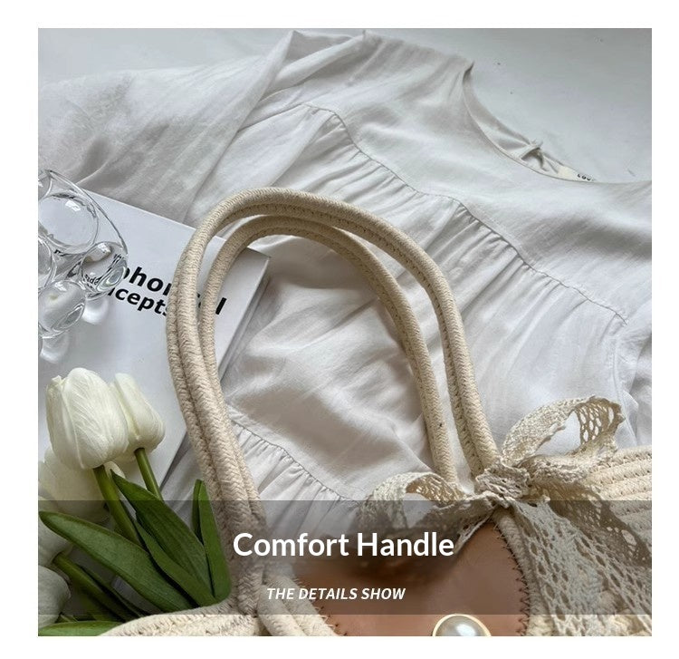 Women Straw 2026 New Cotton Woven Trendy Handheld Shoulder Bag