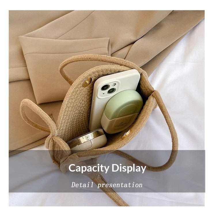 Women Straw 2026 New Cotton Woven Trendy Handheld Shoulder Bag