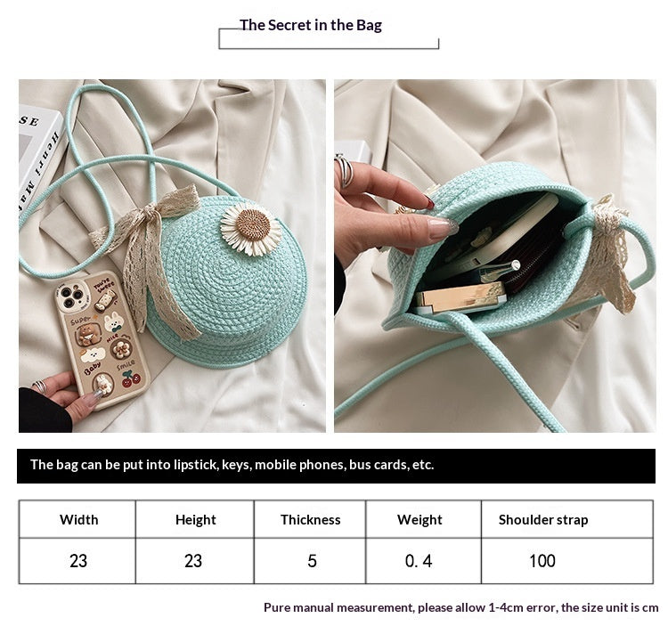 Women 2026 Summer Fashion Unique Straw Woven Crossbody Small Round Bag