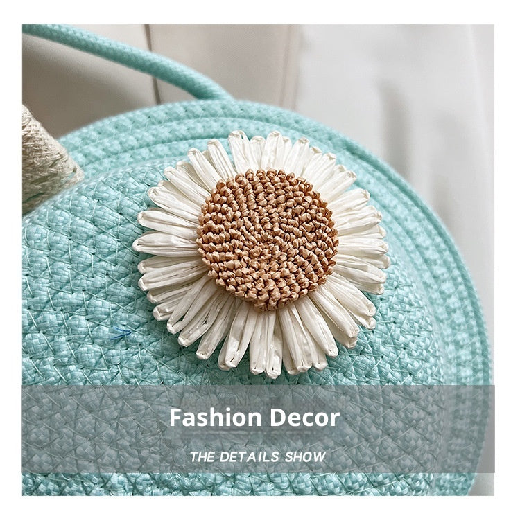 Women 2026 Summer Fashion Unique Straw Woven Crossbody Small Round Bag