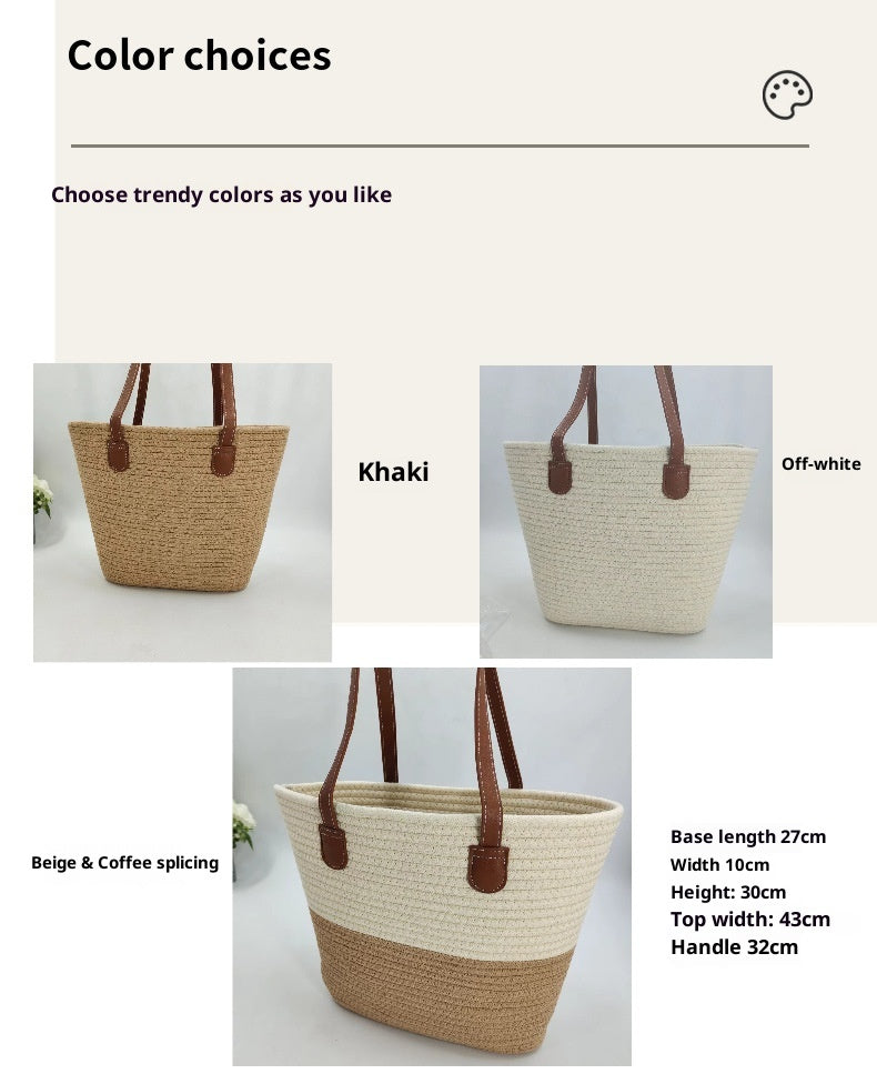 Women Cotton Rope Straw Large Korean Style New Woven Shoulder Tote Bag