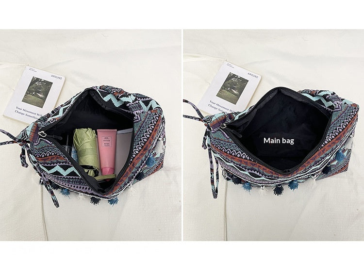 Women 2026 New Fashion Ethnic Jacquard Tassel Large Crossbody Bag