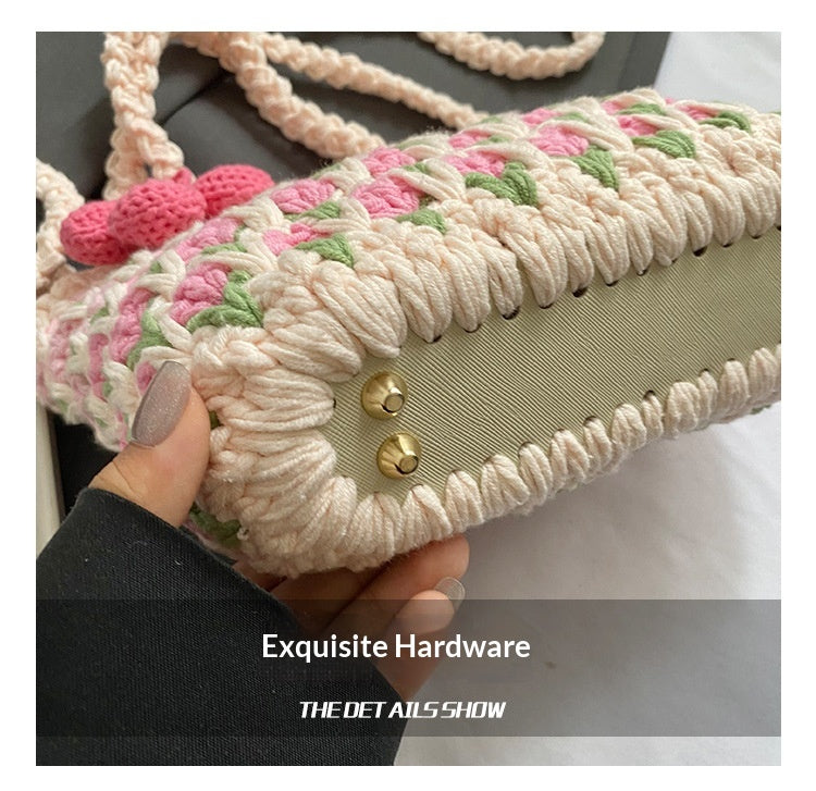 Fresh Tulip Phone 2026 New Yarn Crochet Soft Sunflower Crossbody Bag