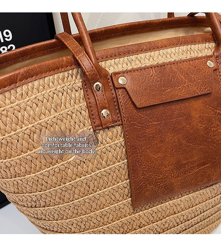 Women Travel Vacation Straw 2026 Summer New Woven Handheld Large Tote Bag