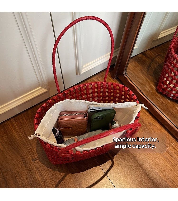2026 Hollow Woven Summer Beach Shopping Shoulder Handheld Bag