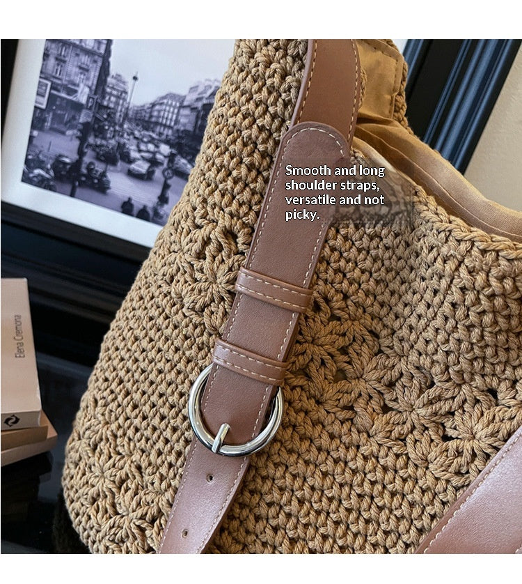Women 2026 Resort Style Woven  Simple Large Capacity Casual Beach Bag