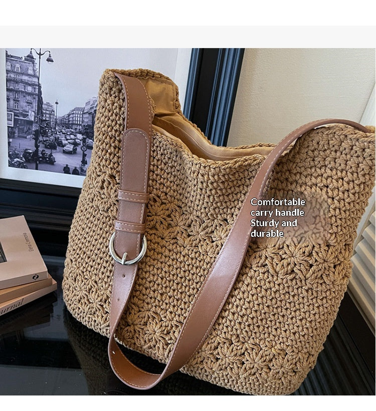 Women 2026 Resort Style Woven  Simple Large Capacity Casual Beach Bag