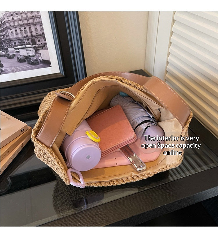 Women 2026 Resort Style Woven  Simple Large Capacity Casual Beach Bag