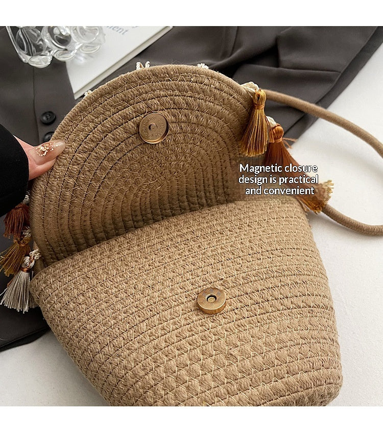 Women Bohemian Tassel 2026 New Ethnic Woven Beach Crossbody Phone Bag