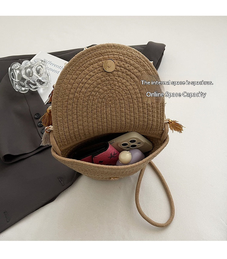 Women Bohemian Tassel 2026 New Ethnic Woven Beach Crossbody Phone Bag
