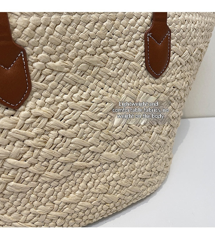 Women Relaxed Large Straw 2026 Casual Beach Handheld Shoulder Tote Bag