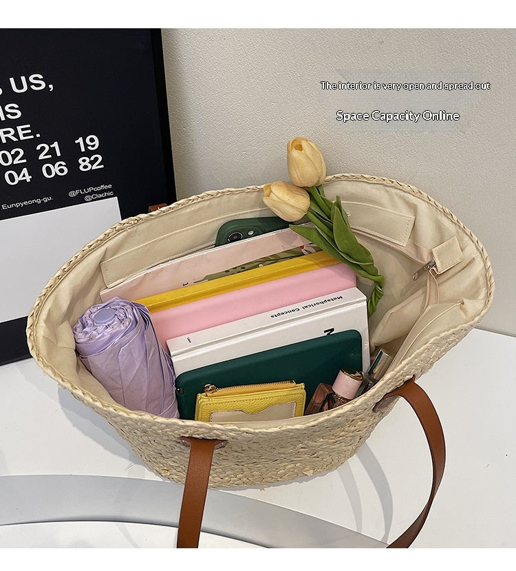 Women Relaxed Large Straw 2026 Casual Beach Handheld Shoulder Tote Bag