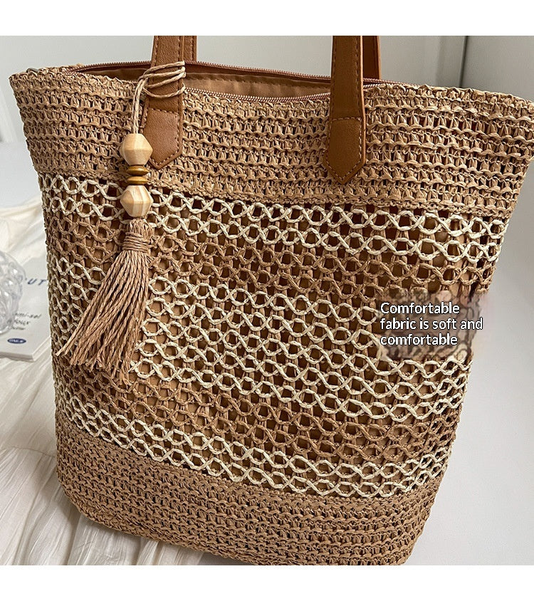 Women Beach Straw 2026 New Hollow Woven Fashion Large Shoulder Bag