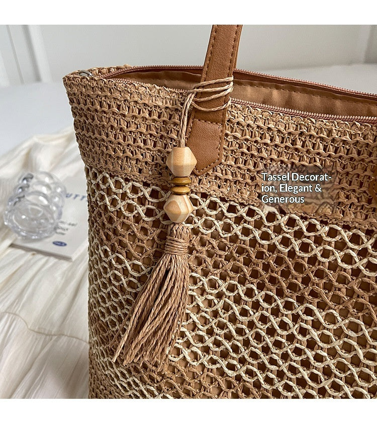Women Beach Straw 2026 New Hollow Woven Fashion Large Shoulder Bag