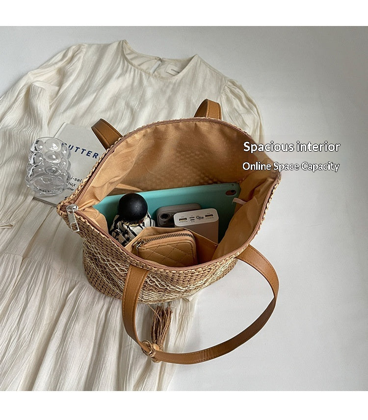 Women Beach Straw 2026 New Hollow Woven Fashion Large Shoulder Bag