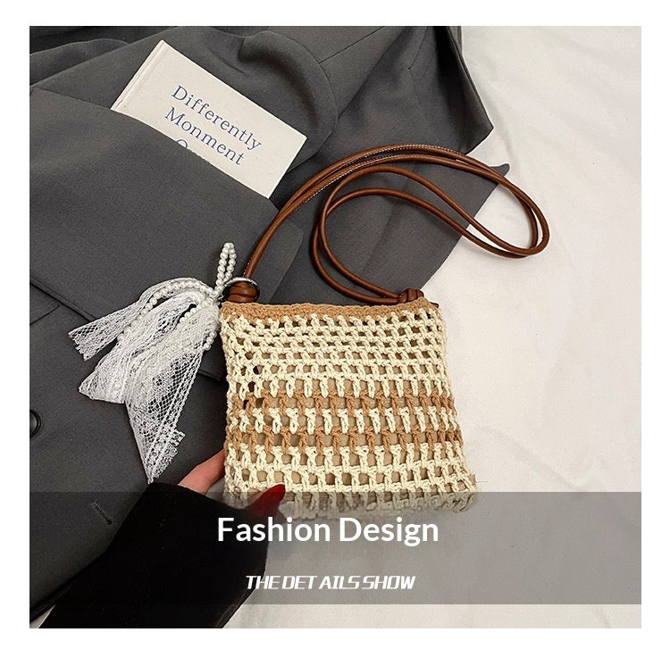 Fresh Sweet Bow Crossbody Phone 2026 New Cotton Woven Summer Beach Bag