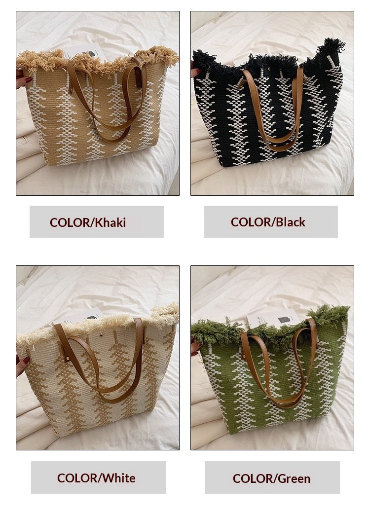 Women Large Canvas Tote 2026 New Tassel Cotton Linen Woven Minimalist Shoulder Bag