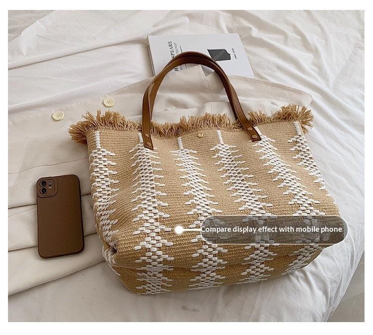 Women Large Canvas Tote 2026 New Tassel Cotton Linen Woven Minimalist Shoulder Bag