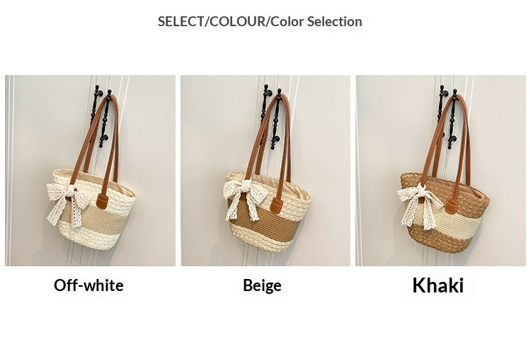Women 2026 Spring New Woven Straw Handheld Shoulder Cotton Rope Tote Bag