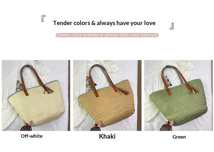 Minimalist Straw Large Handbag Unique Travel Vacation Shoulder Tote Bag