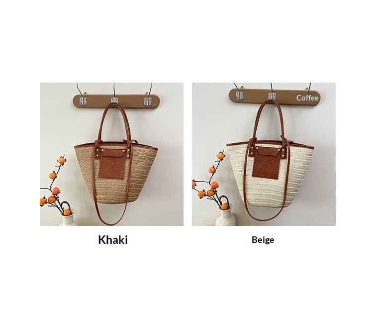 Women Travel Vacation Straw 2026 Summer New Fashion Woven Handheld Large Tote Bag
