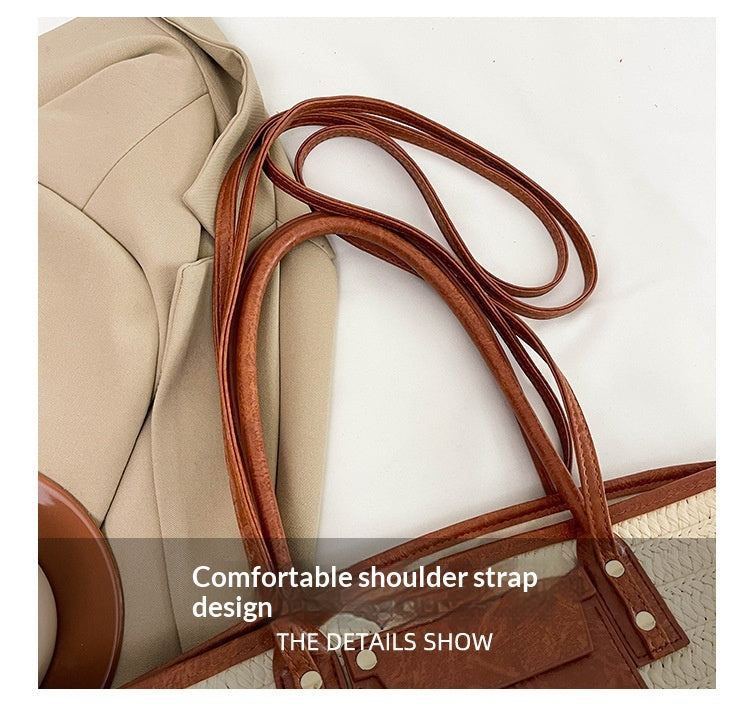 Women Travel Vacation Straw 2026 Summer New Fashion Woven Handheld Large Tote Bag