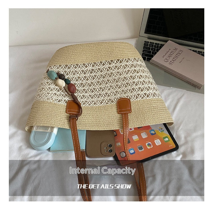 Women Straw Spring Handbag Beach Tote Large Woven Casual Shoulder Bag