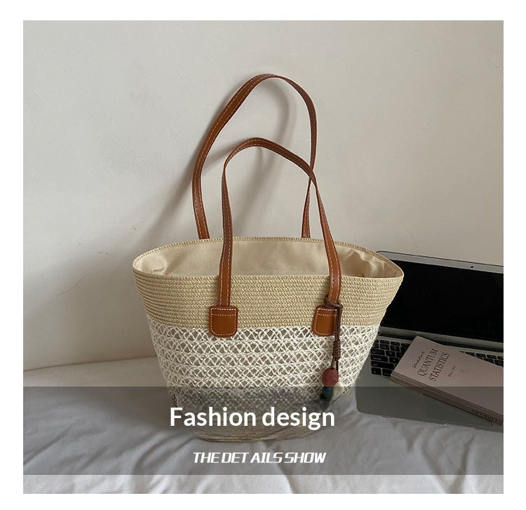 Women Straw Spring Handbag Beach Tote Large Woven Casual Shoulder Bag