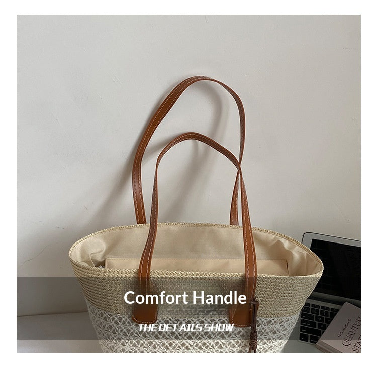 Women Straw Spring Handbag Beach Tote Large Woven Casual Shoulder Bag
