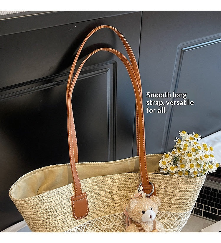 Women Summer Beach Straw 2026 New Fashion Commute Shoulder Tote Bag
