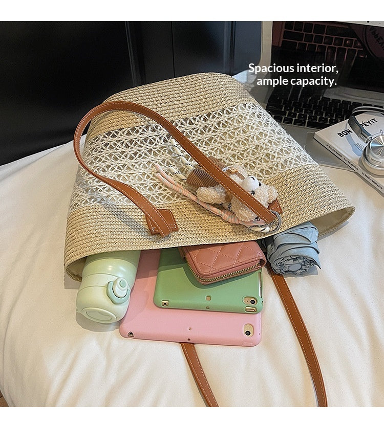 Women Summer Beach Straw 2026 New Fashion Commute Shoulder Tote Bag