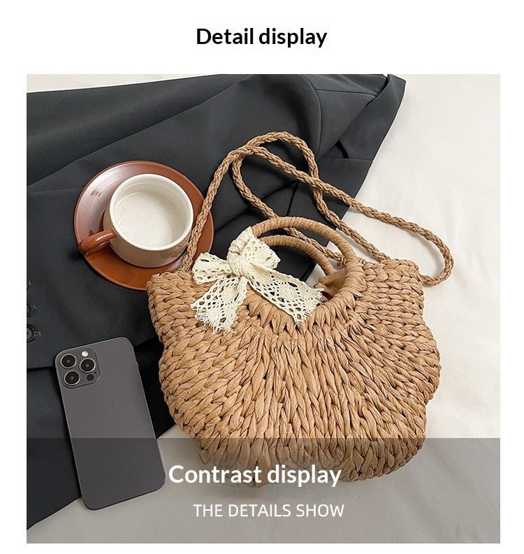 Women Vintage Handheld Woven Beach Japanese Korean 2026 Casual Straw Bag