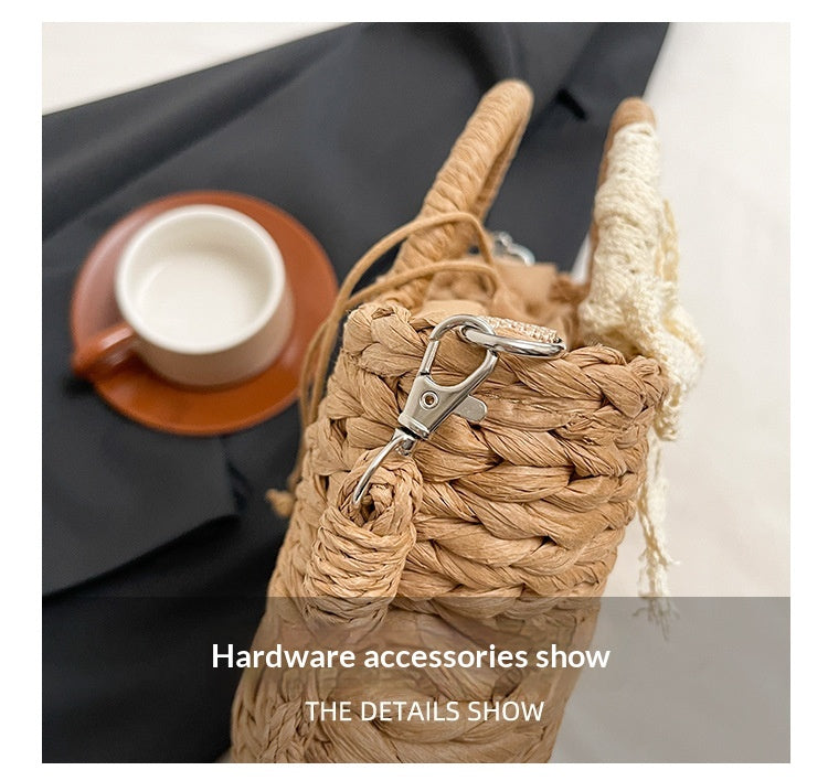 Women Vintage Handheld Woven Beach Japanese Korean 2026 Casual Straw Bag
