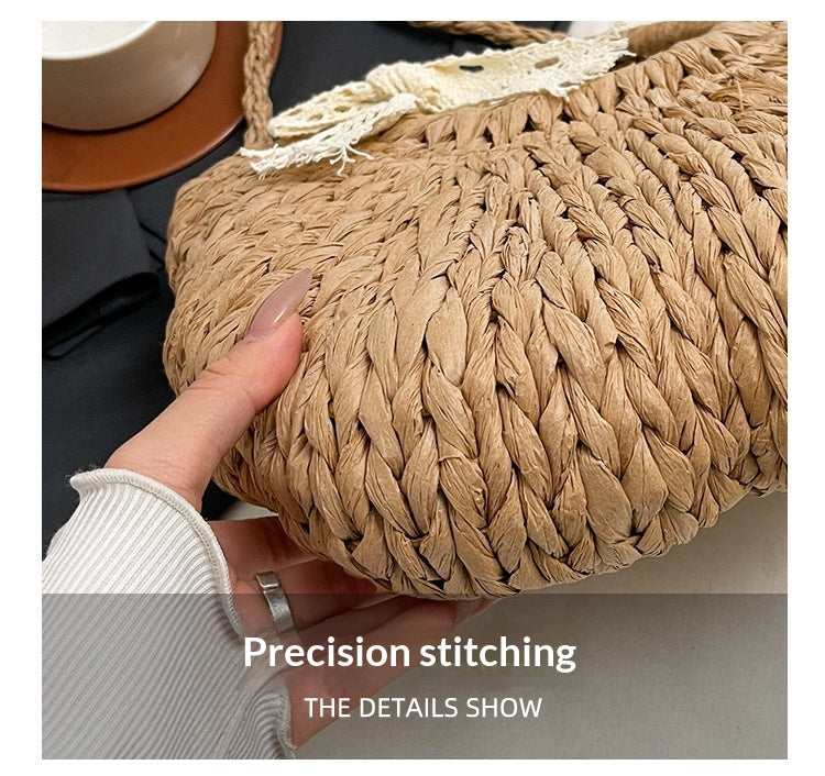 Women Vintage Handheld Woven Beach Japanese Korean 2026 Casual Straw Bag