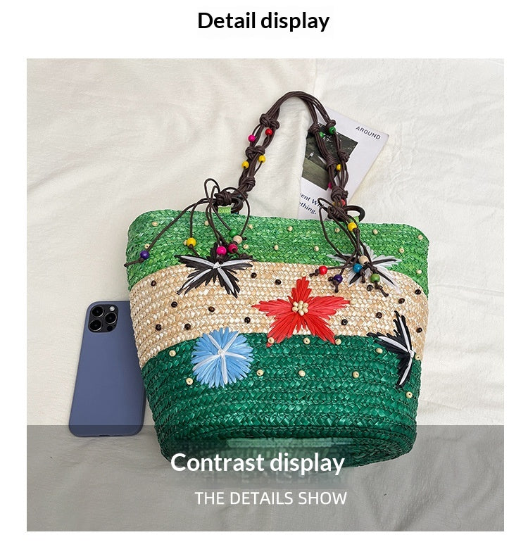 Women 2026 New Spring Beach Straw Ethnic Large Woven Shoulder Handheld Bag