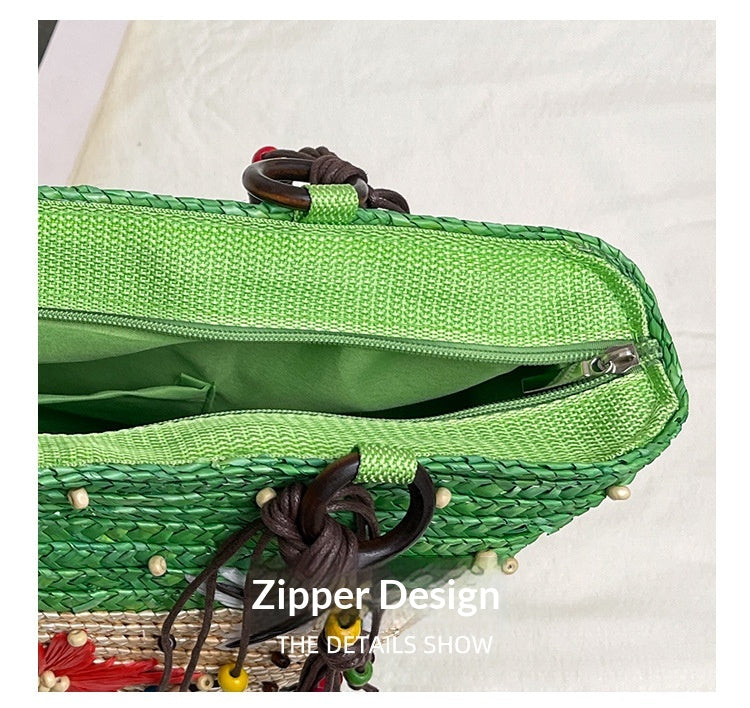 Women 2026 New Spring Beach Straw Ethnic Large Woven Shoulder Handheld Bag