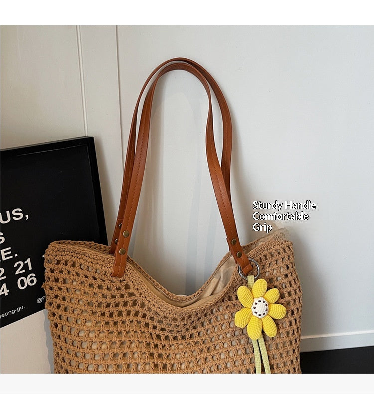 2026 Spring New Large Straw Casual Tote Beach Woven Shoulder Bag