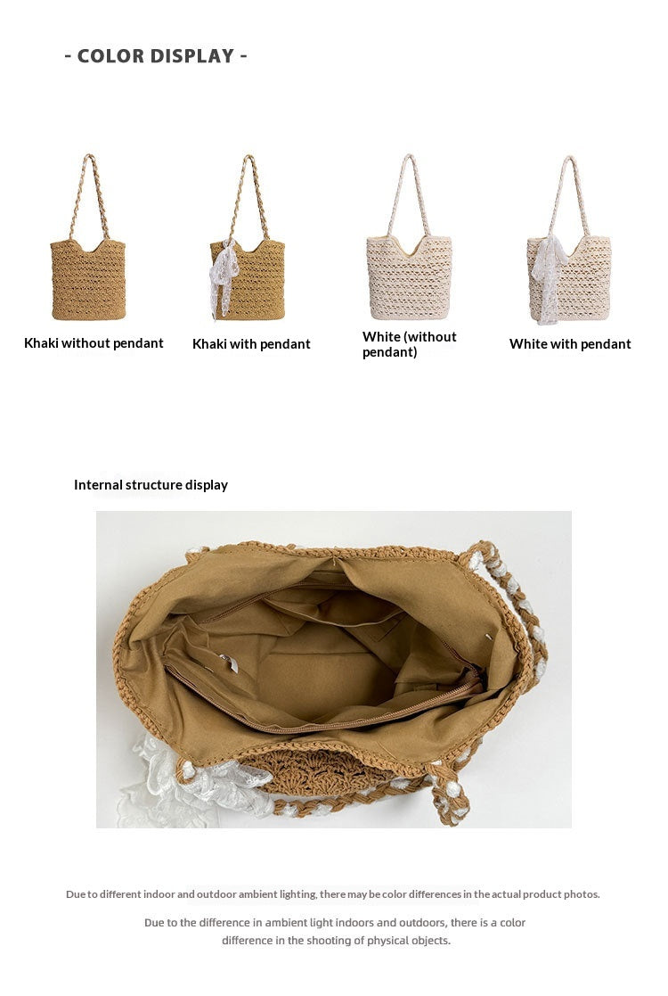 Women Handmade Woven 2026 New Large Beach Cotton Crochet Shoulder Tote Bag