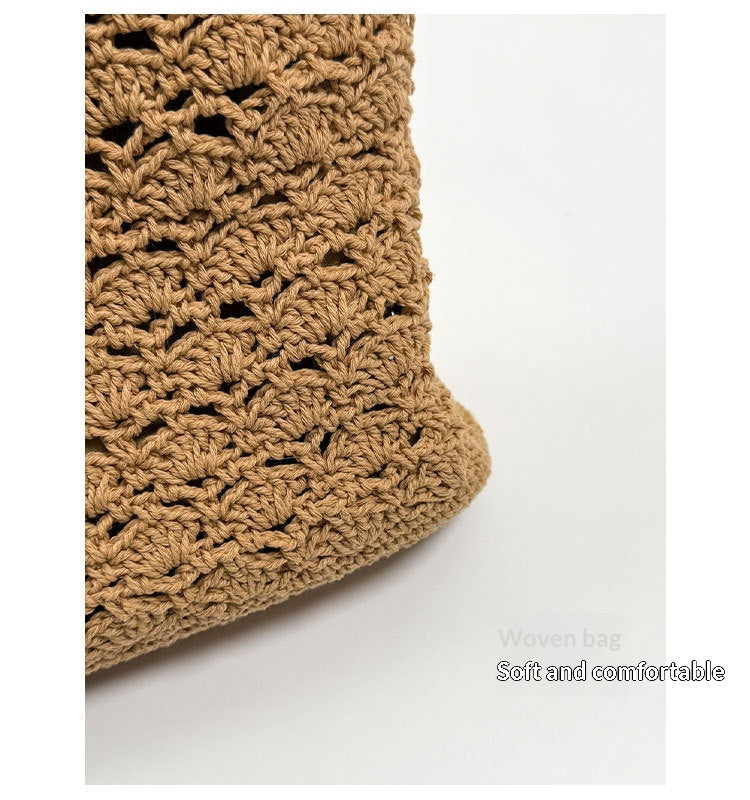 Women Handmade Woven 2026 New Large Beach Cotton Crochet Shoulder Tote Bag