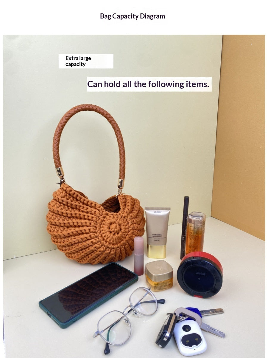 Women Handmade Crochet Conch Shell Beach Woven Pearl Chain Shoulder Crossbody Bag