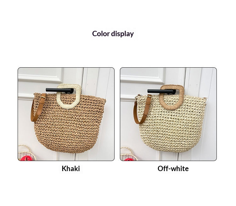 Women Beach Straw Casual Woven Handheld Bucket Large Shoulder Crossbody Bag