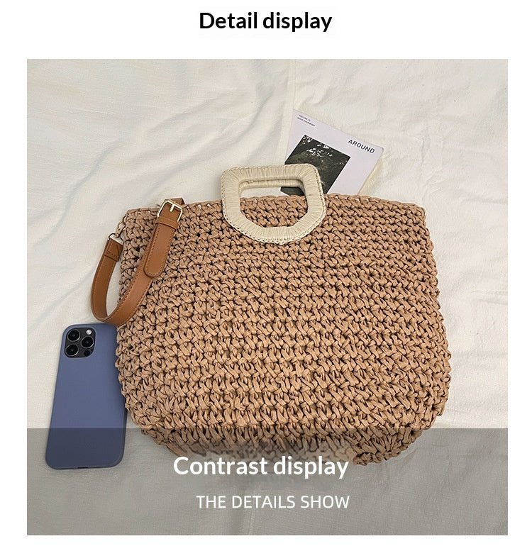 Women Beach Straw Casual Woven Handheld Bucket Large Shoulder Crossbody Bag