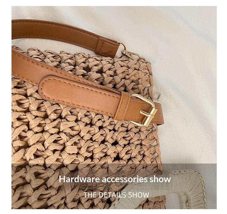 Women Beach Straw Casual Woven Handheld Bucket Large Shoulder Crossbody Bag